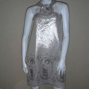 Voom by Joy Han Venus Holiday Dress Silver M NWT